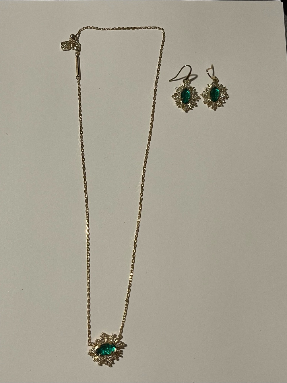 Kendra Scott Gold-Tone Necklace and Earring Set with Emerald Green Stones